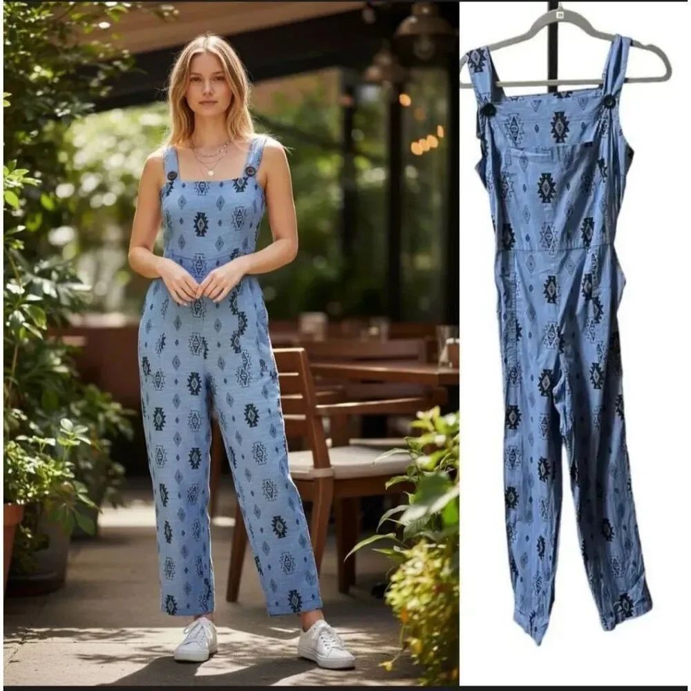 Nooworks blue southwest/Aztec design overall/jumpsuit sz Small